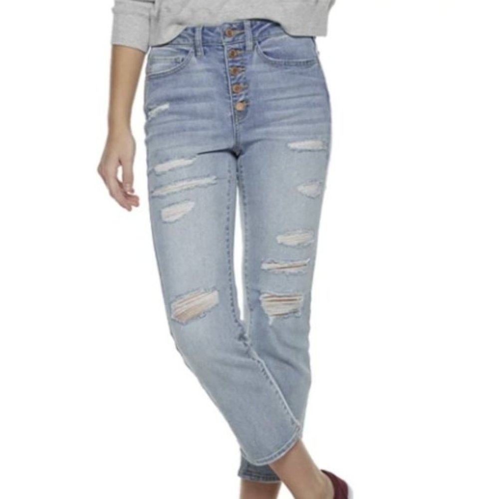 SO High Rise Distressed Denim Cropped Pants